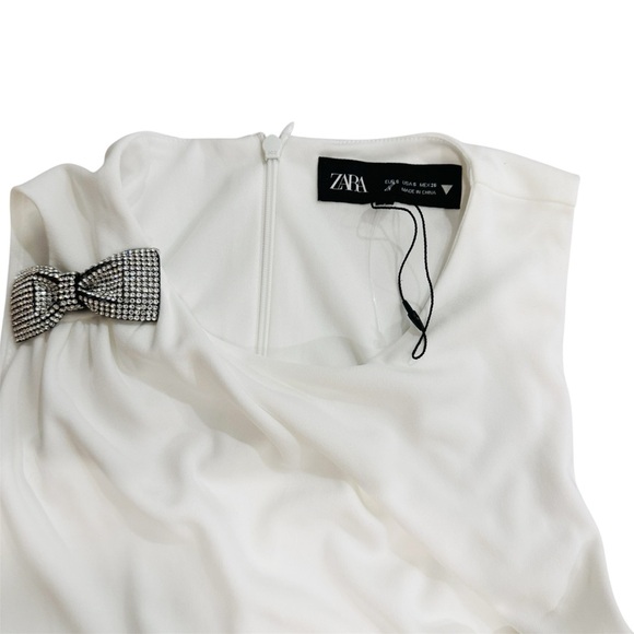 Zara white cut out dress with rhinestone bow NWOT - Picture 7 of 10